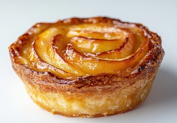 Fototapeta premium Freshly Baked Fruit Tart with Golden Caramelized Apples and Flaky Pastry on a White Background Ideal for Culinary and Dessert Photography