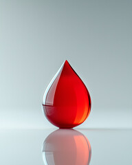 Fototapeta premium Transparent red blood drop sculpture on reflective surface