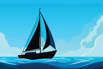 A single sailboat gracefully navigates a calm, open sea under a partly cloudy sky, gentle waves lapping against its hull.