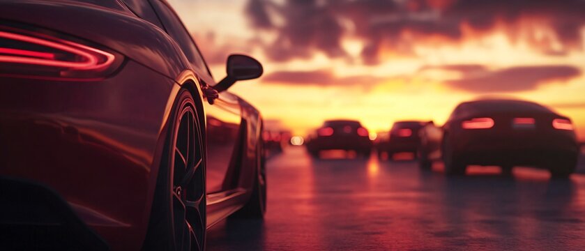 Scenic View of Cars Driving on Road During Sunset
