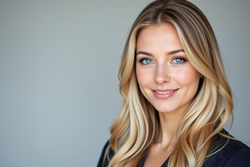 Fototapeta premium Attractive Blonde Woman with Blue Eyes Smiling Portrait Studio Shot