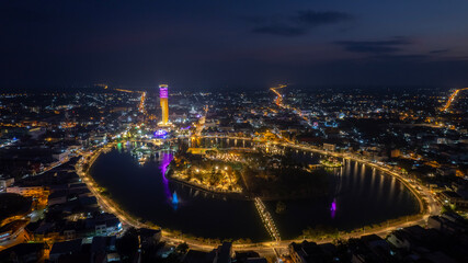 Aerial view  Roi et tower or Vote Tower 101 and  Bung Plan Chai  This park in the middle of Roi...