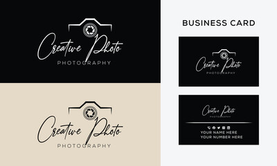 camera logo, modern photography signature logo icon vector