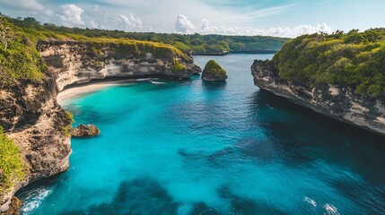 Obraz premium Stunning Aerial View of Nusa Penida's Hidden Beach