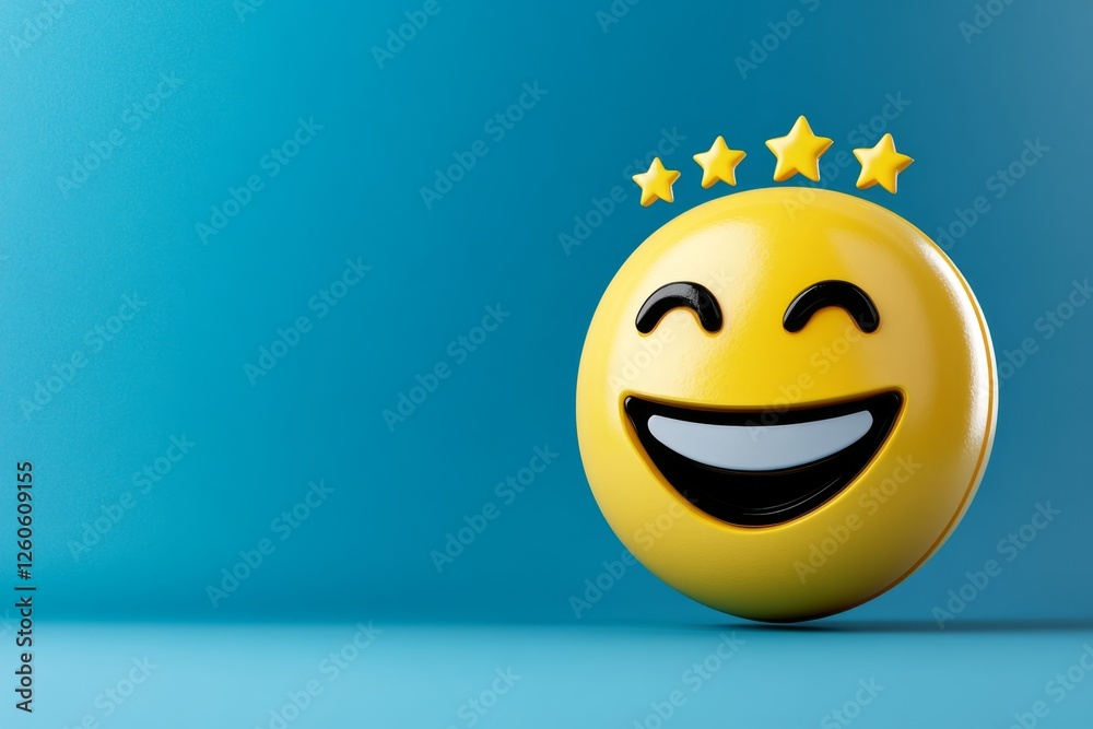 Poster a clean minimalist icon of a smiling face with five stars above it, symbolizing customer satisfactio