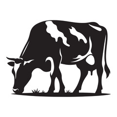 Cow grazing Silhouette Vector Illustration, Solid White Background. © Faysal
