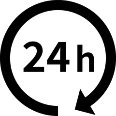 24時間営業のアイコン、ぐるっと回る矢印と24hの文字
