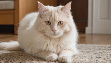 Cream british longhair cat in the living room