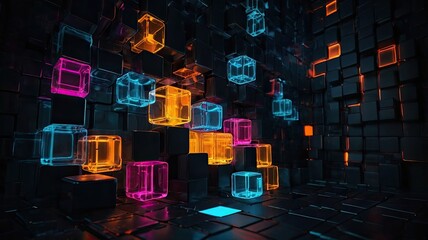 Unusual background with unique textures, vibrant and extraordinary colors, gradients, and light reflections, creating a sense of depth, glow, and multi-layered composition.