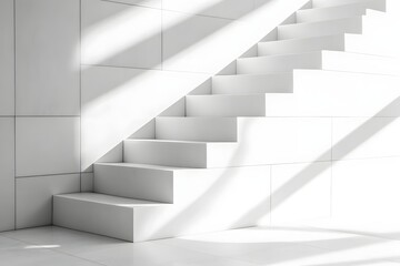 Obraz premium White Stairs Ascending in Minimalist Architecture with Sunlight Patterns
