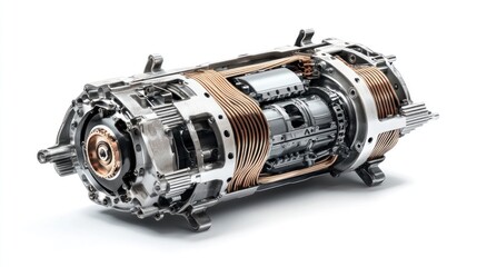 Electric Motor Components, Detailed view, White Background, Engineering Illustration, Possible use Technical Design Reference