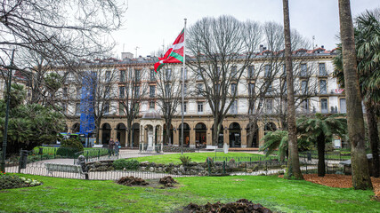 Fototapeta premium San Sebastian, Spain - 9 Feb, 2025: Gardens in Gipuzkoa Square, Donostia - San Sebastian, Basque Country