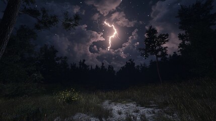 Obraz premium Lightning in Dark Sky over Clouds During Storm