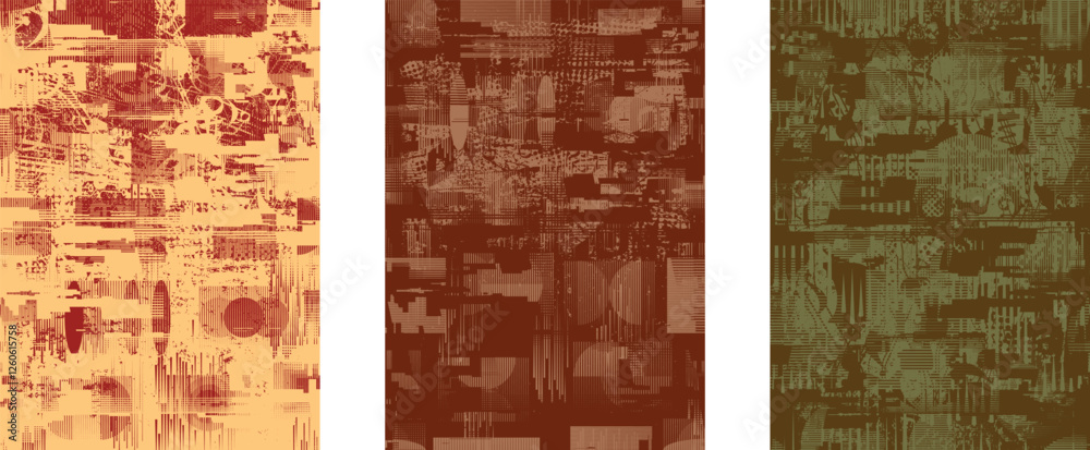 Aufkleber Background with glitch distorted grunge textures . grunge background texture with halftone dots, glitched shapes, textures and lines .Screen print vector background with grunge textured surface.