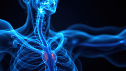 Vagus Nerve Stimulation Illustration - Medical Anatomy with Reduced Intensity Signal.