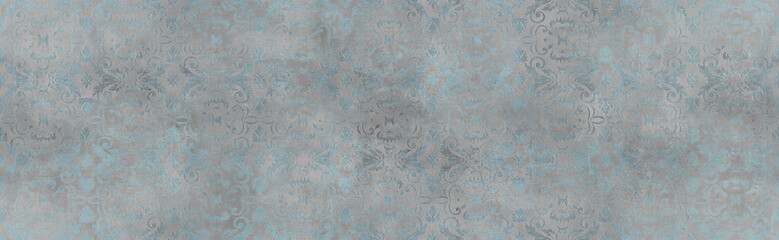 Blue cement textureand damask seamless pattern 