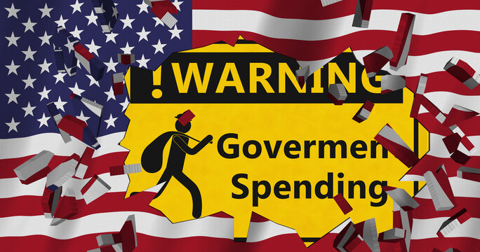 Government Spending exploding warning with thief sign