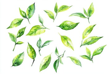 Watercolor Green Tea Leaves Arrangement