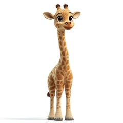 Obraz premium Cute cartoon giraffe, white background, children's book illustration