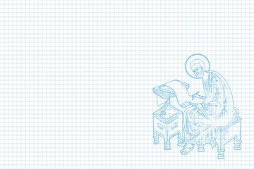 Mark the Apostle. Illustration sketch in Byzantine style on school sheet notebook paper pattern
