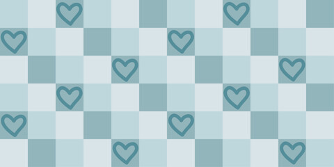 Seamless green colors checkered pattern with love shape