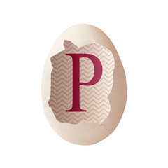 Retro Easter tag with Latin letter P. Classic scrapbook element on white background