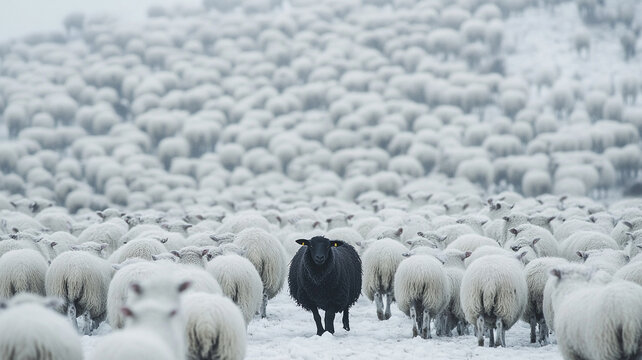 a single black sheep in white sheep