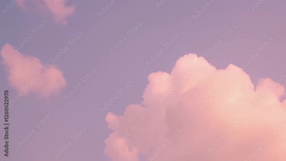 Poster pastel colored clouds drifting gently across dreamy sky, creating serene cloudscape with soft pink h