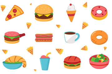 Food flat Illustration Icons set, Food Vector Art Illustration Clipart. set of food Illustration bundle	