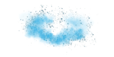 Fantastic blue smoke background. Blue spice powder explosion, spice splash, Magic smoke with glitter and small particles, fog with glowing particles, blue steam. PNG.

