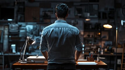 Obraz premium Focused Professional Working on Laptop in Office Environment