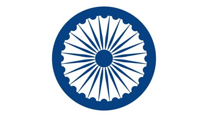Ashoka chakra slow motion animation on an isolated white background 