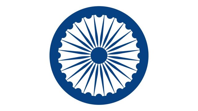 Ashoka chakra slow motion animation on an isolated white background 