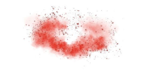 Fantastic red smoke background. Red spice powder explosion, spice splash, Magic smoke with glitter and small particles, fog with glowing particles, red steam. PNG.