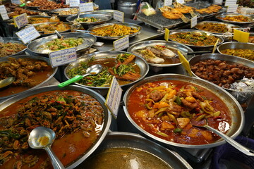 In Thai markets, there are many types of food to choose from.