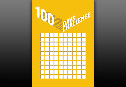 Yellow 100 Days Challenge Tracker Poster template ready for print