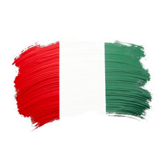 Colorful brushstroke representation of the Italian flag on an isolated white background, showcasing vibrant red, green, and white hues