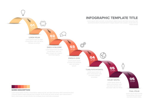 Colorful Six-Step red Jumps diagonal Infographic Template