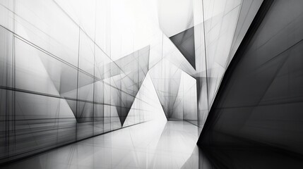 Abstract grayscale architecture sharply angled geometric forms receding into light. AI Generated