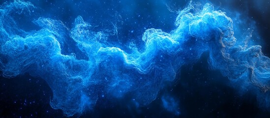 Abstract blue wave formation with glowing particles against a dark background, ideal for digital art