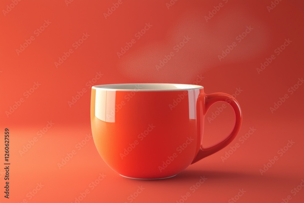 Poster a vibrant red cup filled with hot coffee releases gentle steam, creating an inviting atmosphere perf
