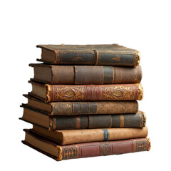 Elegant stack of vintage books with decorative spines resting on an isolated white background showcasing a timeless literary collection