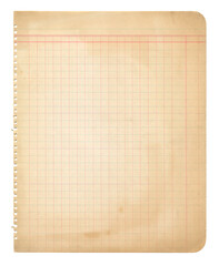 Vintage Aged Blank Ledger Paper Sheet - Stained & Faded - Isolated on White