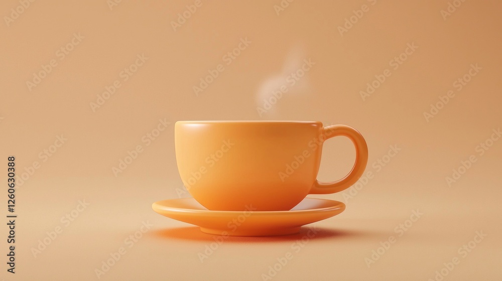 Poster embracing a tranquil moment, a golden cup of steaming coffee rests on a matching saucer, exuding war