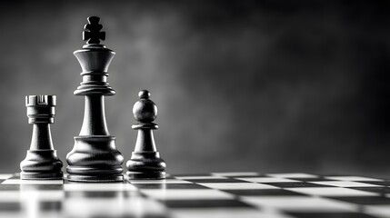 Strategic Chess Pieces on Board Game Dark Background