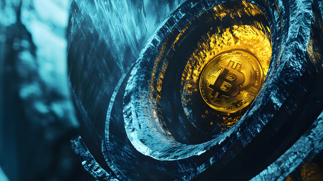 Bullrun crypto BTC, bull and many bitcoin gold coins, Bitcoin (BTC) coin with a bullish price chart in the background