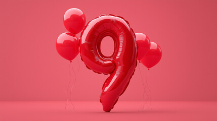 red ballon number nine  isolated on red  balloon background 