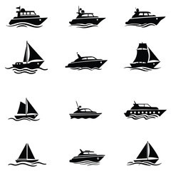 Collection of Silhouetted Boats and Yachts on Water