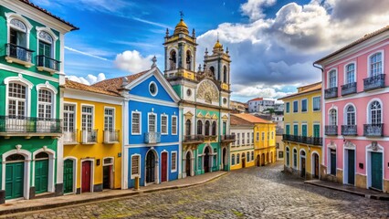Colorful tiles and ornate architecture of historic Pelourinho district in Salvador Brazil