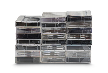 Stack of audio cassettes isolated on transparent background
